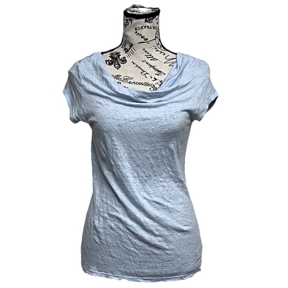 H by Halston 100% Linen Blue Blouse S Sheer Beach Coastal Preppy Hippie Boho - Picture 1 of 8